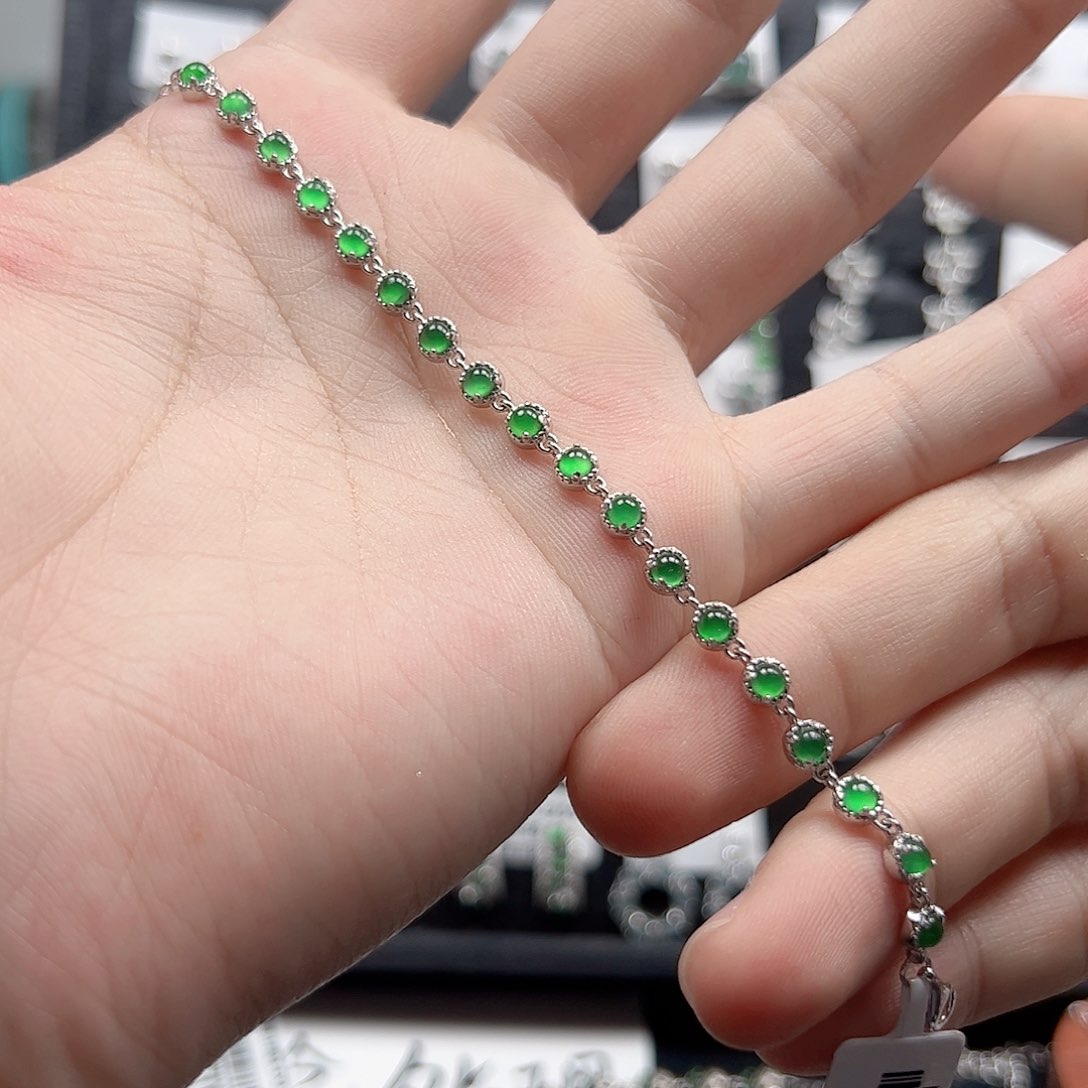 翡翠手链银S925镶嵌天然翡翠