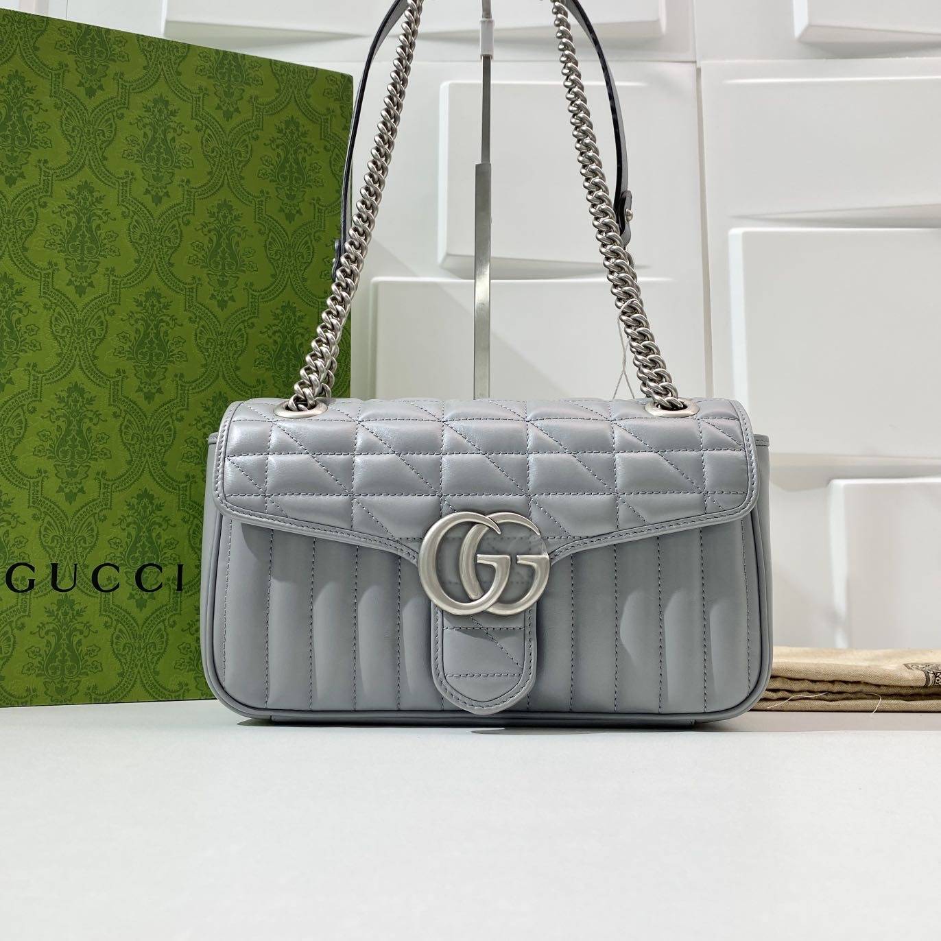 99新 GUCCI/古驰 古驰灰色马蒙26单肩包 THOX359