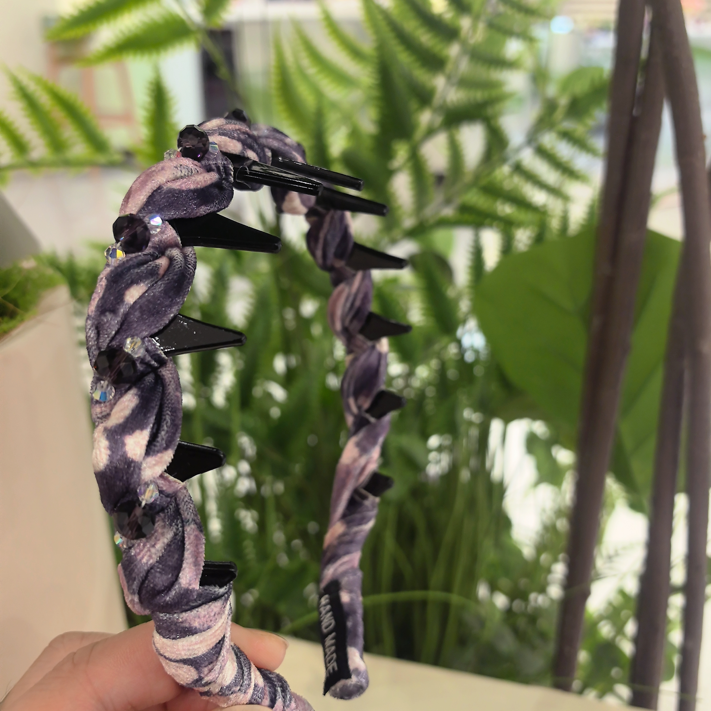 精品水晶新款精致紫色印花丝绒缠绕时尚倒齿发箍WM-826