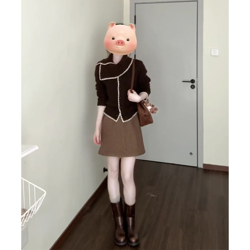 2025秋季新款女韩系穿搭修身撞色长袖毛衣上衣气质高腰显瘦半身裙