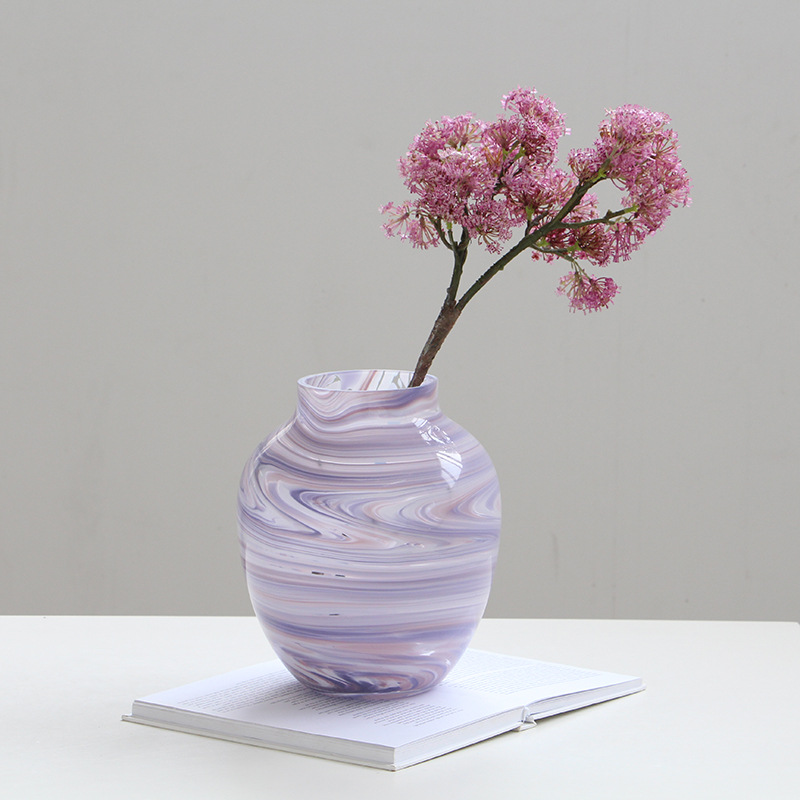 现代简约渐变纹艺术玻璃浪漫紫小口花瓶软装花器样板间水培花器摆