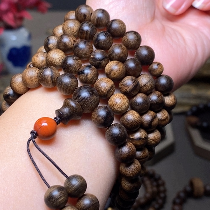 沉香手串越南芽庄帝王金丝爆纹白棋楠典藏版0.8✖️108