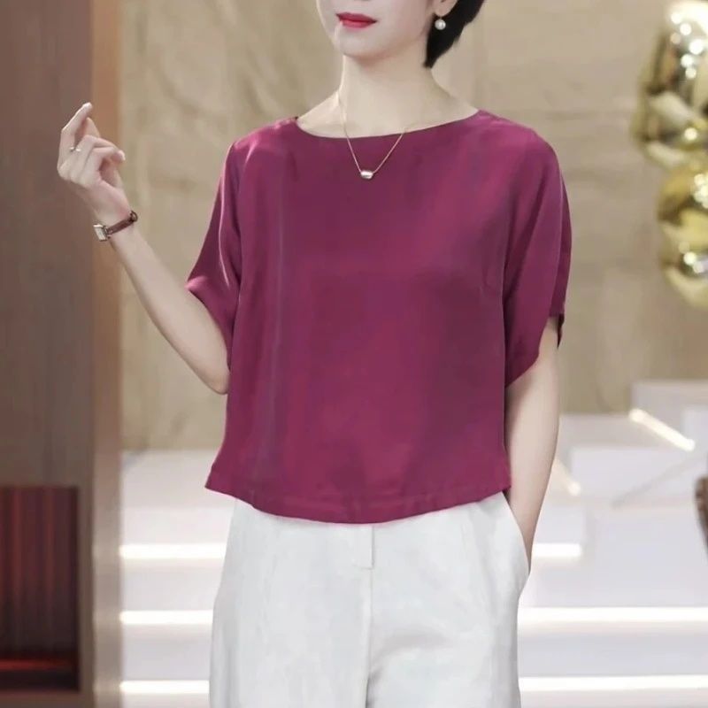 高端时尚宽松短袖T恤女士夏季新款显瘦洋气圆领简约禅意小衫上衣