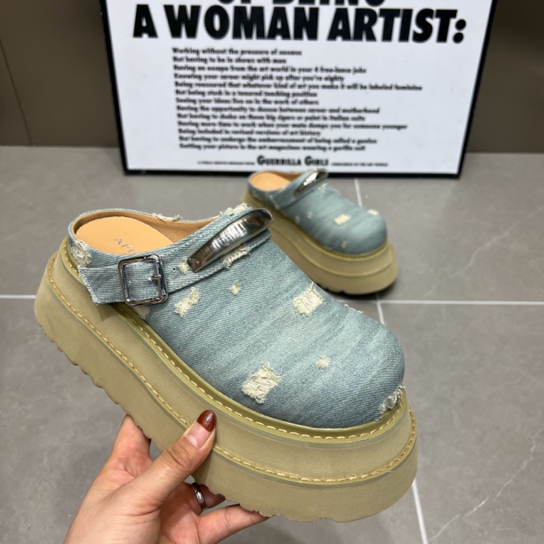 主播推荐2025年（环环相恋）1077-9厚底包头半拖鞋时尚潮流懒人拖鞋