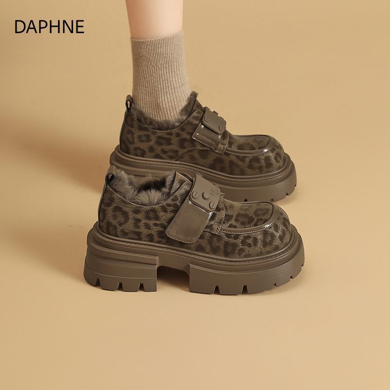 达芙妮厚底乐福鞋女款2025冬季新款加绒小皮鞋保暖棉鞋增高雪地靴