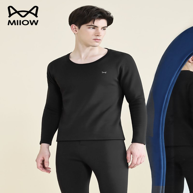 猫人保暖内衣男士套装加圆领无痕发热保暖修身秋衣秋裤男款冬季