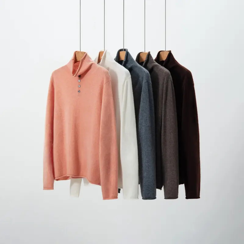 秋冬新款100%山羊绒衫女纯色半高领双股加厚毛衣宽松针织打底