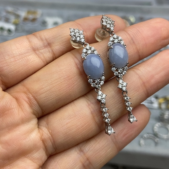 翡翠耳饰银S925镶嵌耳钉