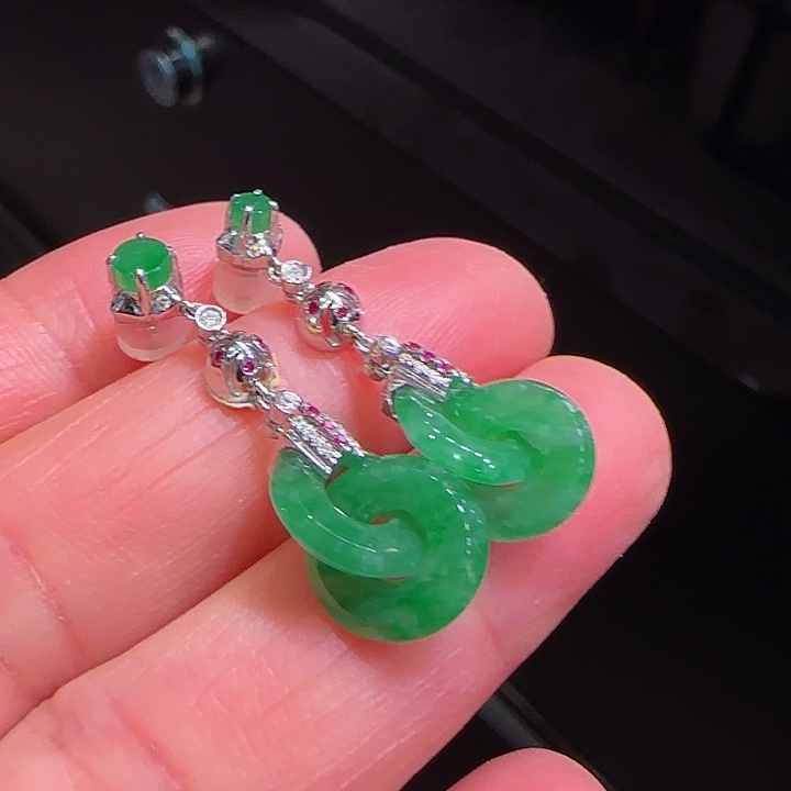 翡翠耳坠18K金镶嵌耳坠