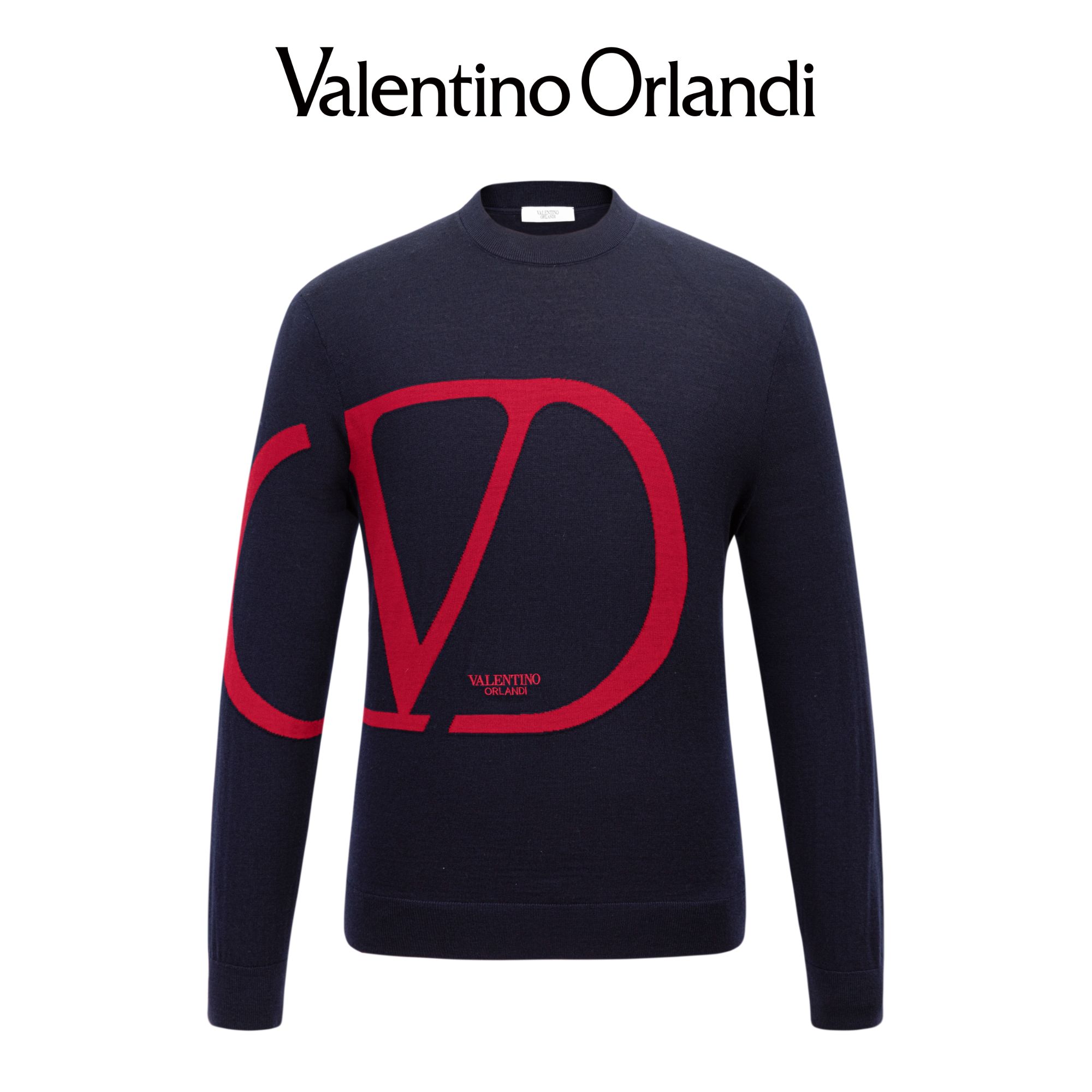 Valentino orlandi男士秋冬A版时尚休闲撞色logo长袖绵羊毛针织衫