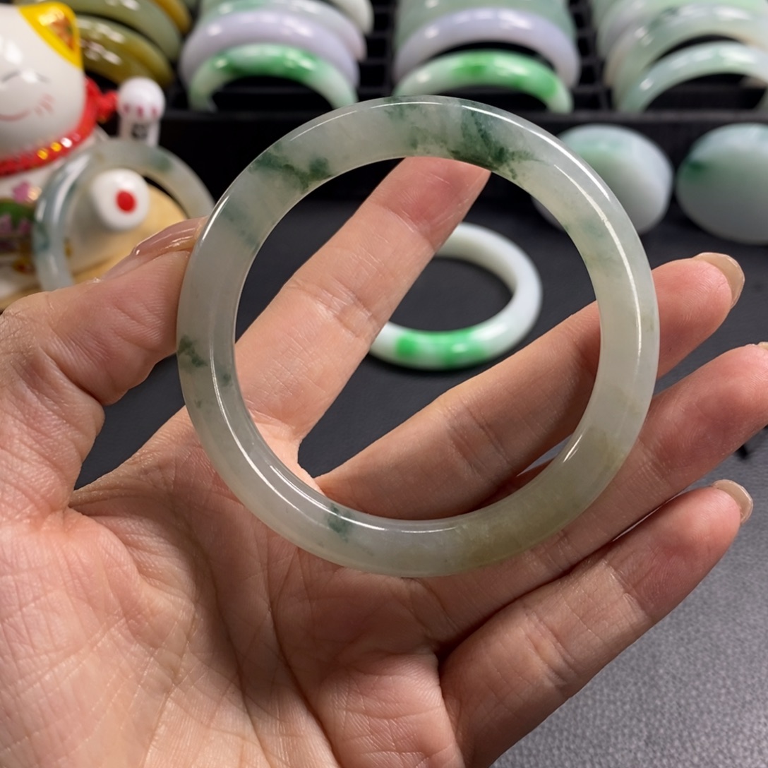 美***内翡翠未镶嵌手镯天然翡翠手镯圆条53