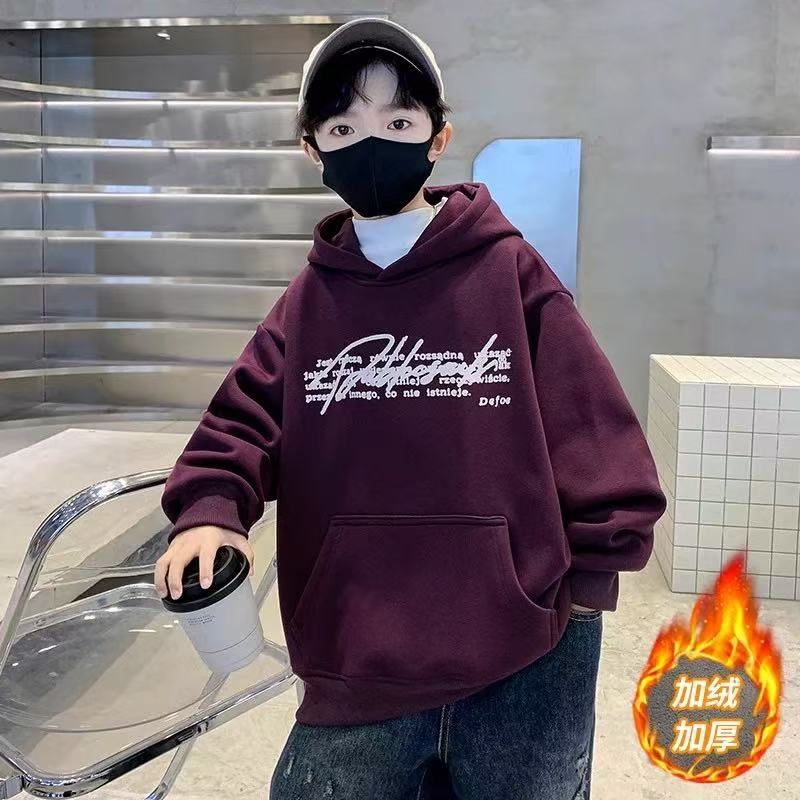 【现货】WY-2189中大童加绒长袖连帽中性时尚休闲卫衣韩版