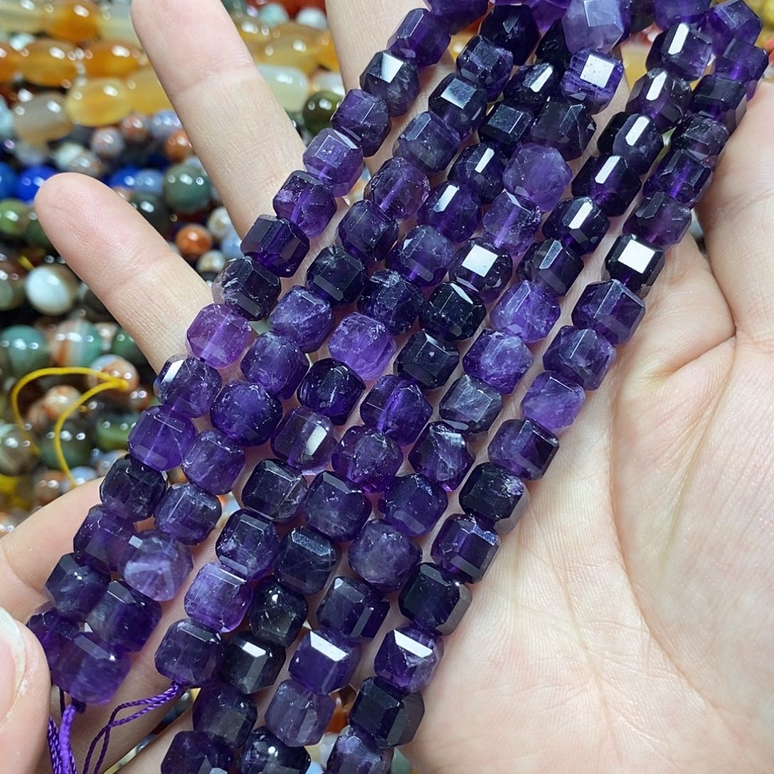 玛瑙/玉髓未镶嵌珠宝半成品紫水晶方糖一条卡8mm