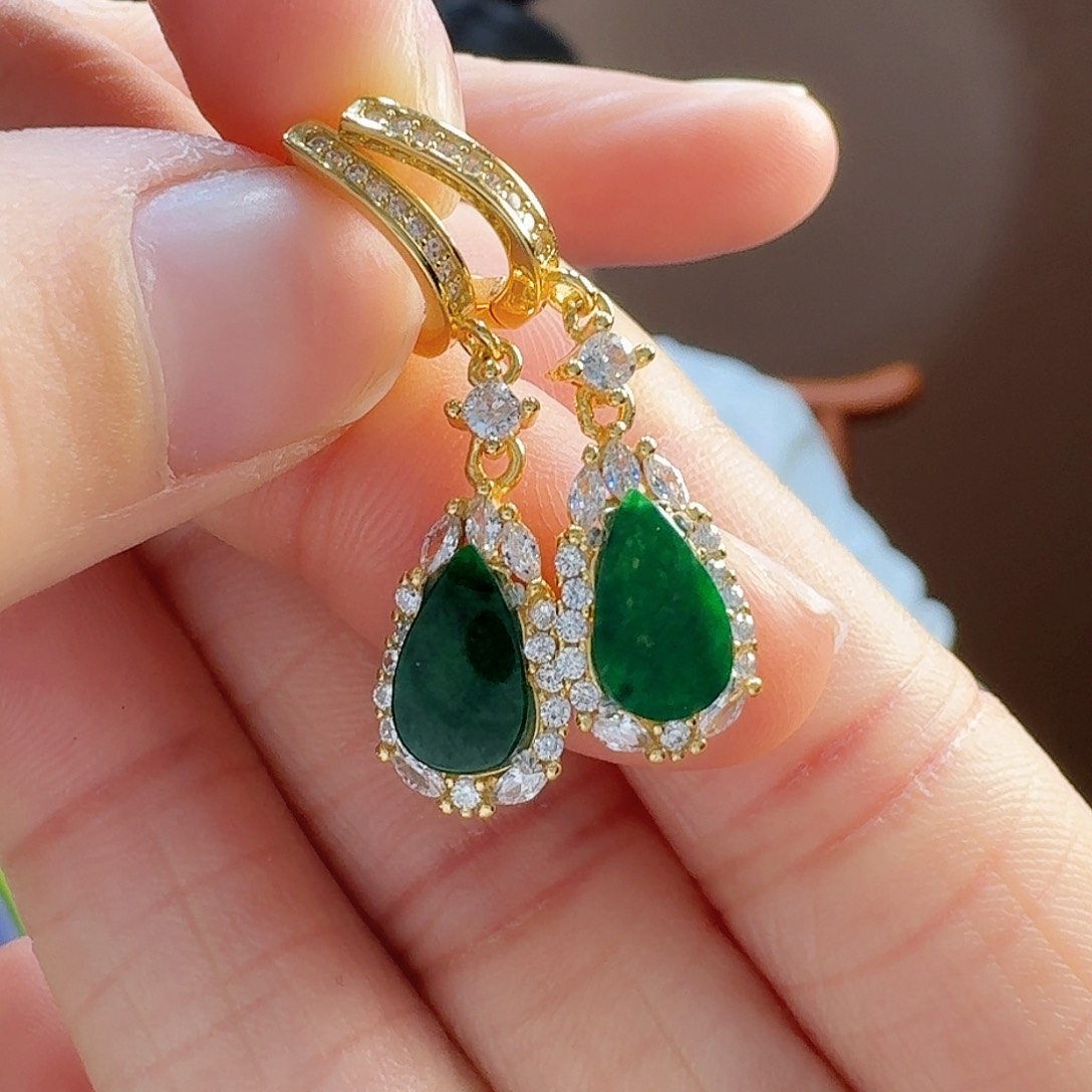 翡翠耳饰银S925镶嵌耳饰