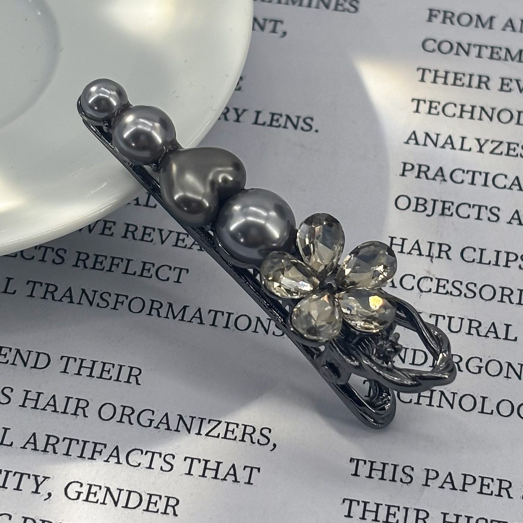 1008珍珠水晶花朵压夹 5.5CM