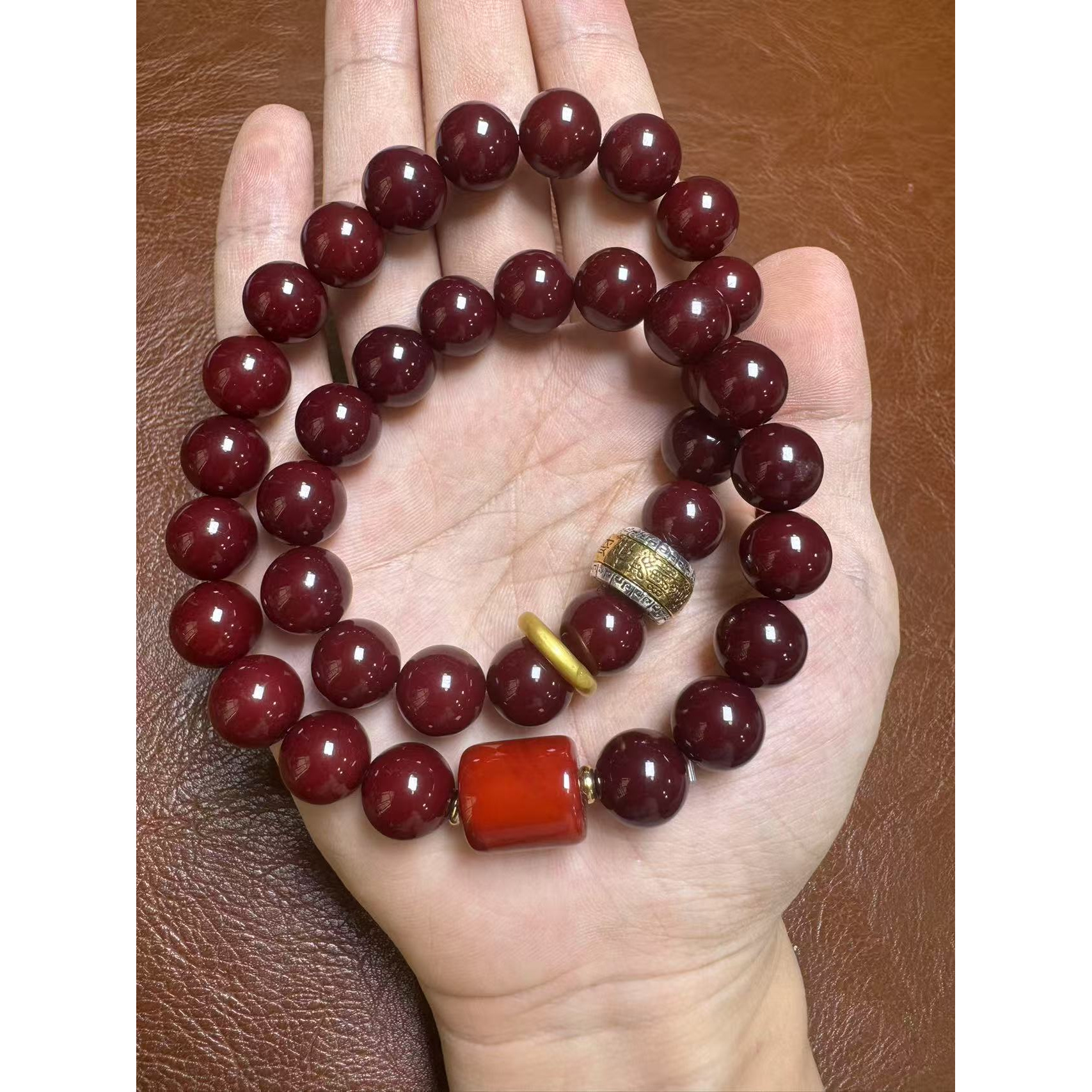 H26 紫檀木串手链小叶香檀文玩成品木珠子手工十四毫米佛教饰品