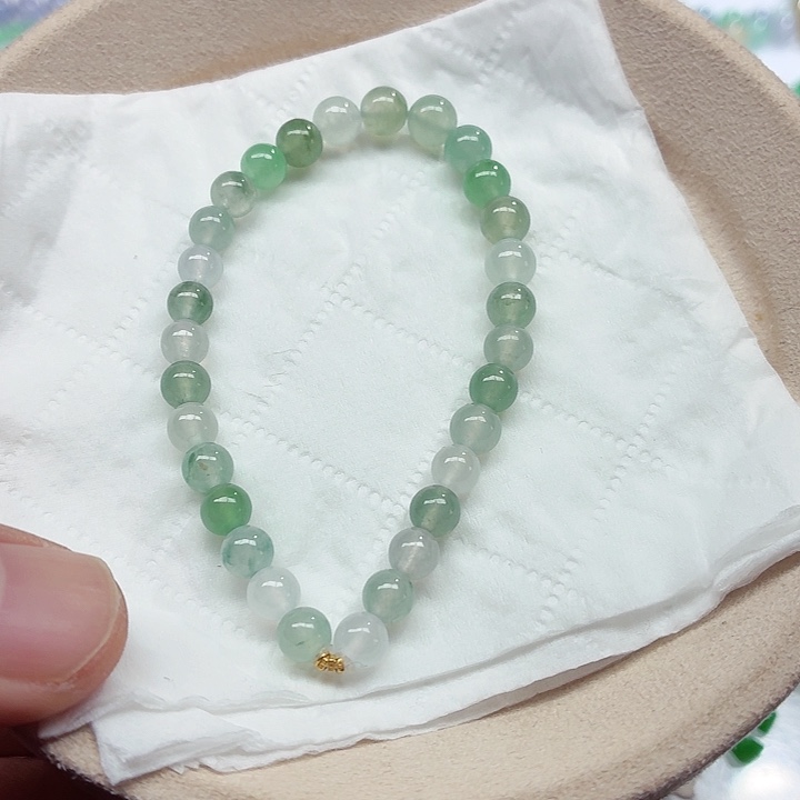 翡翠18K金镶嵌手链天然缅甸翡翠A货卡5.6-6.5