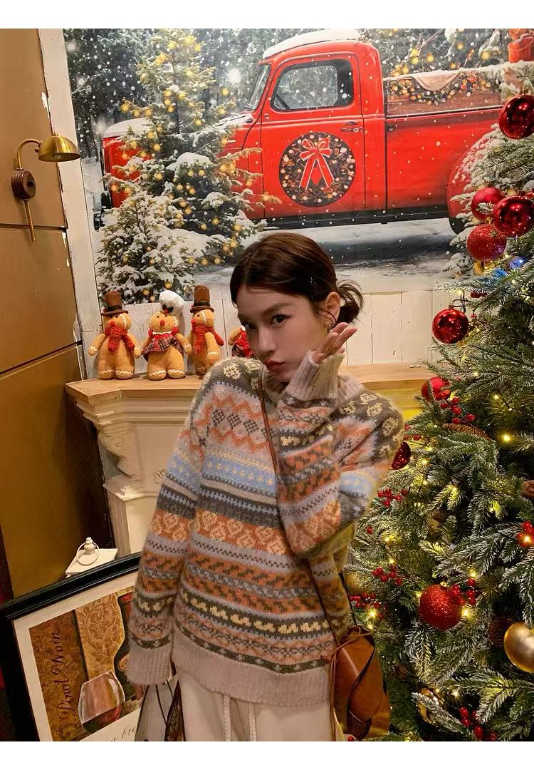 9805-32332  拉毛宽松女费尔岛复古网红毛衣服毛针织衫