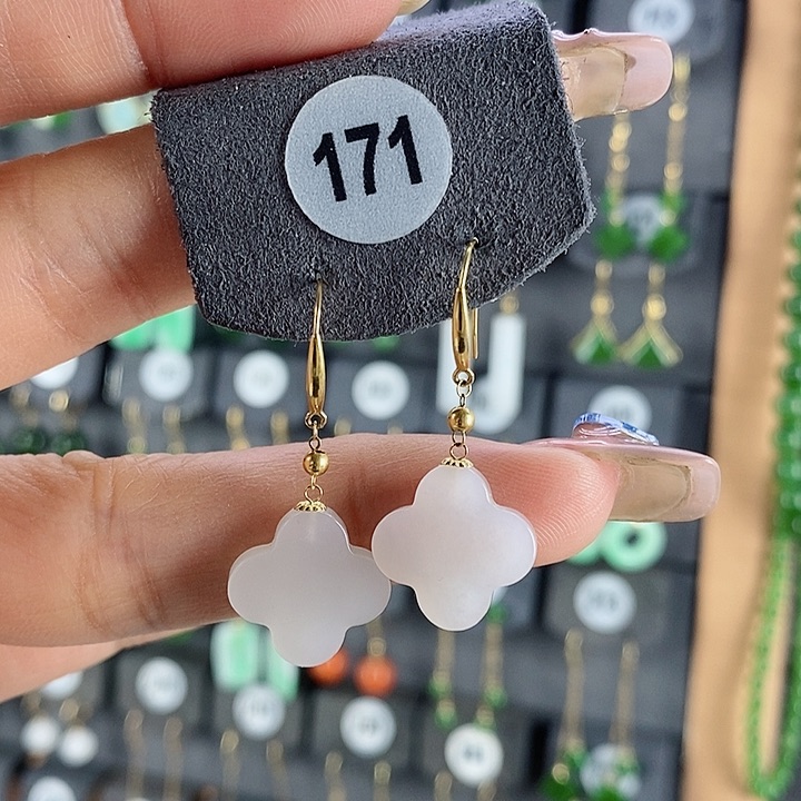 和田玉耳饰18K金镶嵌