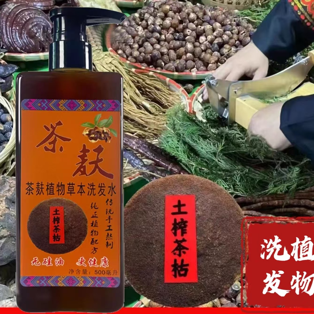 茶麸去屑止痒蓬松洗发水草本侧柏叶养护发液控头油植物皂角无患子