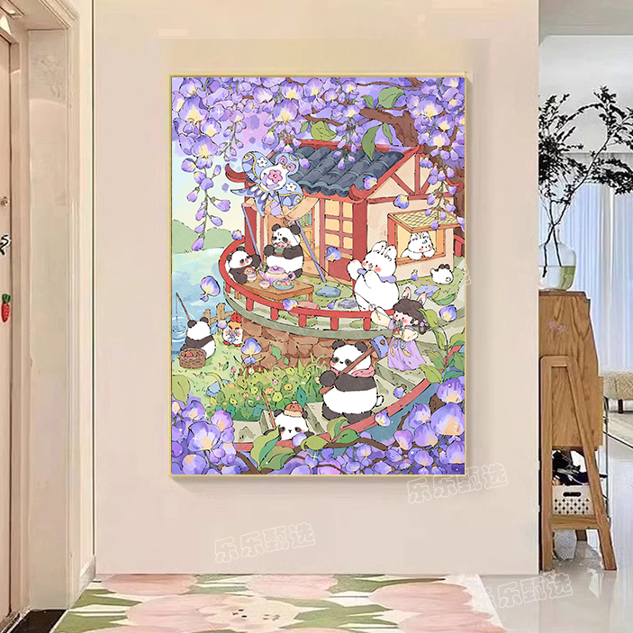 【乐乐甄选钻石画】圆钻满钻(紫色熊猫)唯美浪漫手工DIY装饰画