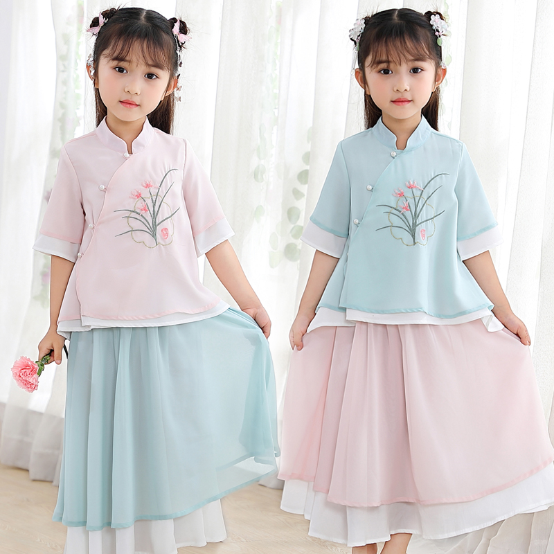 汉服女童新中式古风套装春秋国风古装长袖儿童 H6017 6029
