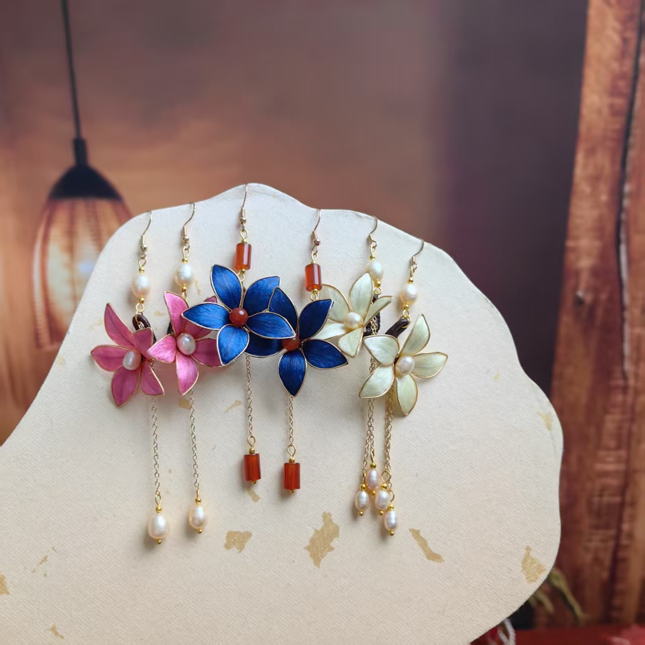 非遗绒花掐丝发簪耳饰古风汉服配饰