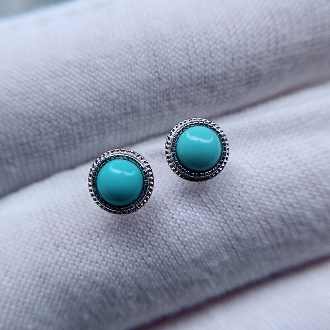 绿松石耳钉银S925镶嵌