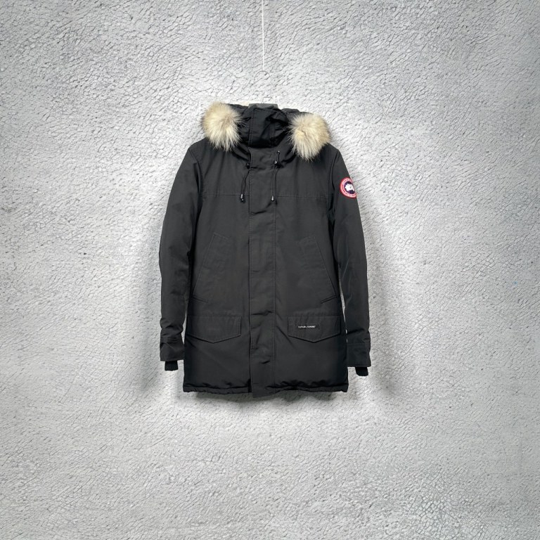 99新 CANADA GOOSE 黑色毛领长款帕克大衣羽绒服 御寒神器 S码