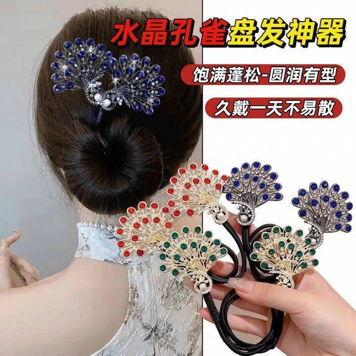 高级复古孔雀发夹后脑勺花苞神器盘发懒人丸子扭扭夹子盘发器商品图