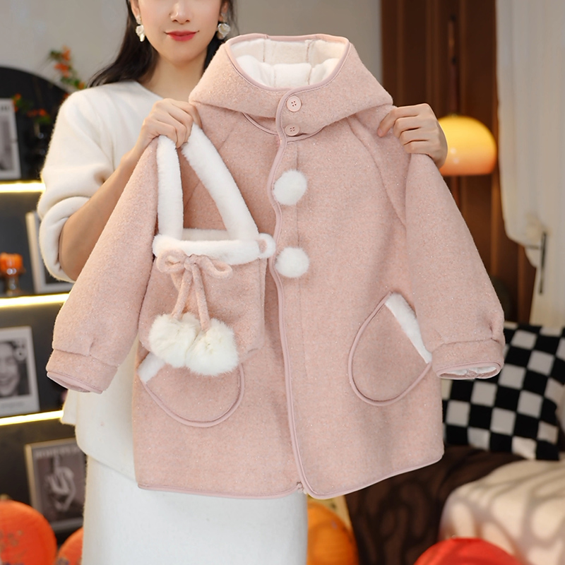 【DZ】【现货】【送包包】女童大衣冬季宽松拜年服加厚连帽外套MZE427