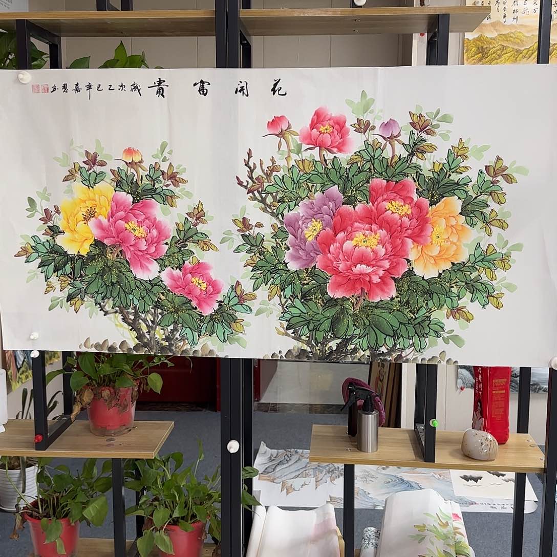 国画蓝**云尺寸70X138手绘作品 