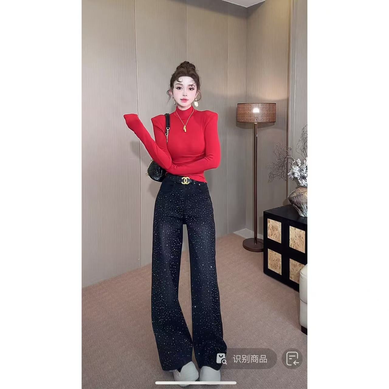 DACPAN- “满天星辰”满钻烫钻加绒阔腿牛仔裤  2025/盼·PP 8811