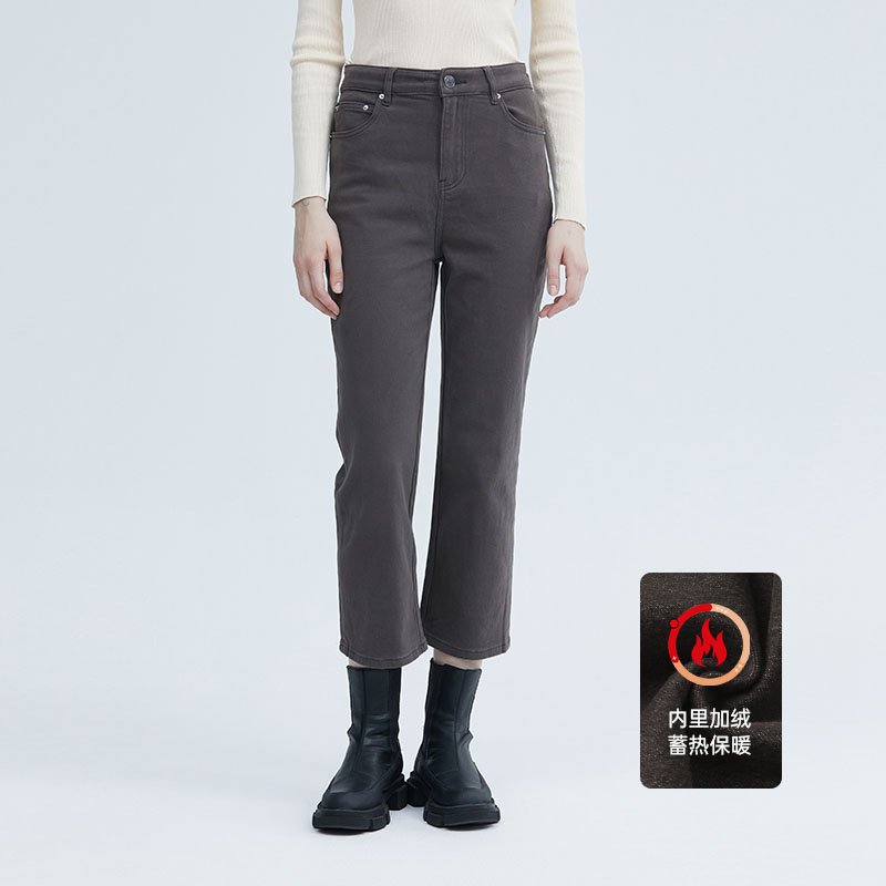 【北欧时刻】美式复古高腰直筒牛仔裤女冬季加绒保暖显瘦九分烟管裤