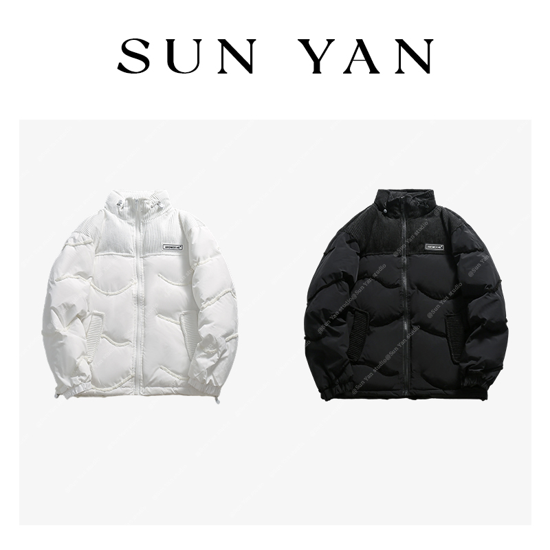 孙妍【灯芯絮语】立领拼接灯芯绒面料字母小标装饰短款棉服外套女