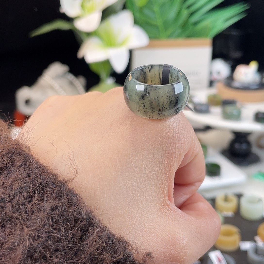 和田玉未镶嵌戒指E125山海意境墩墩17.2