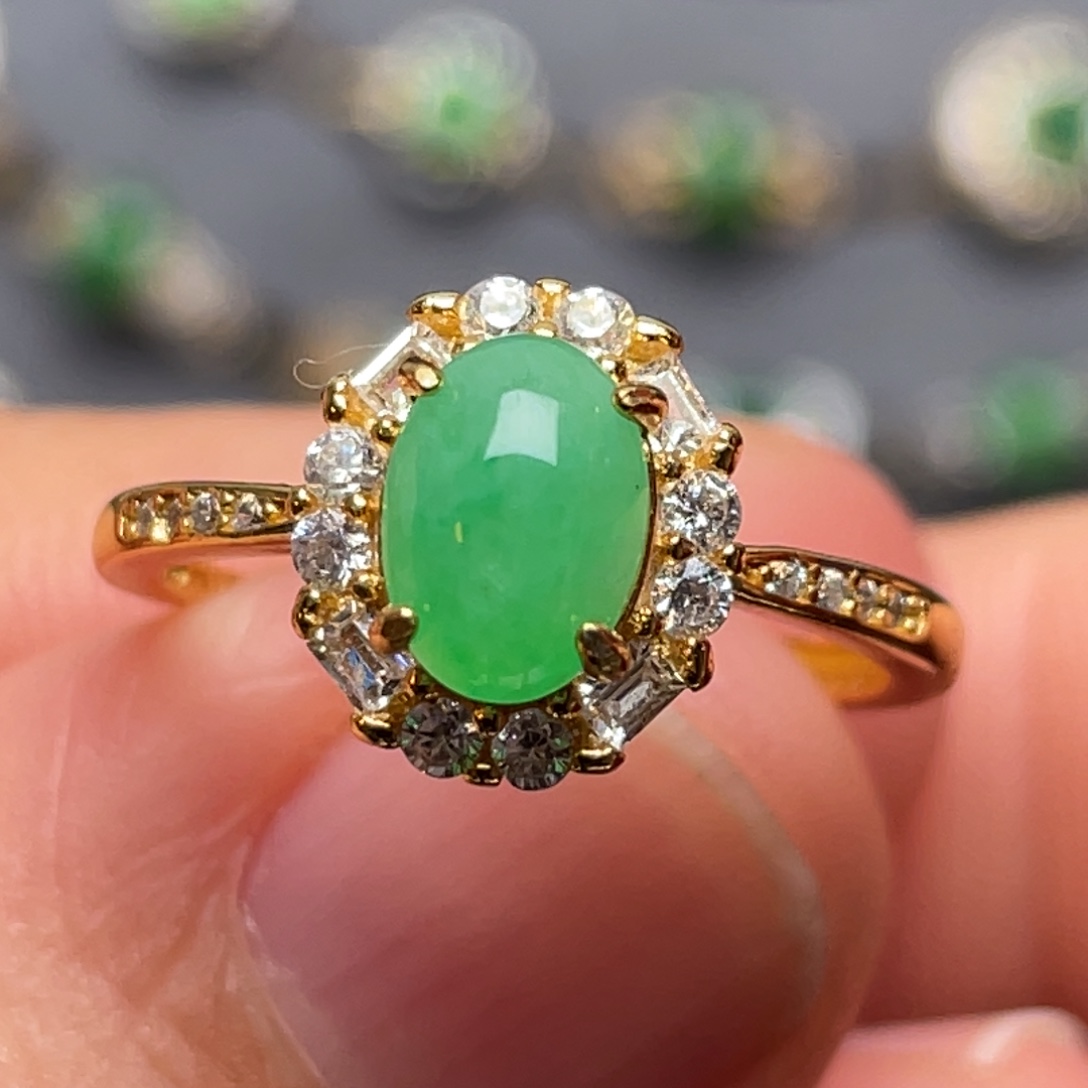 银S925镶嵌戒指翡翠纯天然缅甸翡翠A货