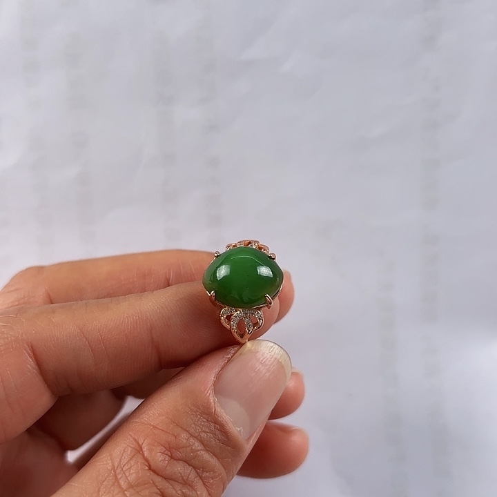 银S925镶嵌戒指和田玉（碧玉）素*