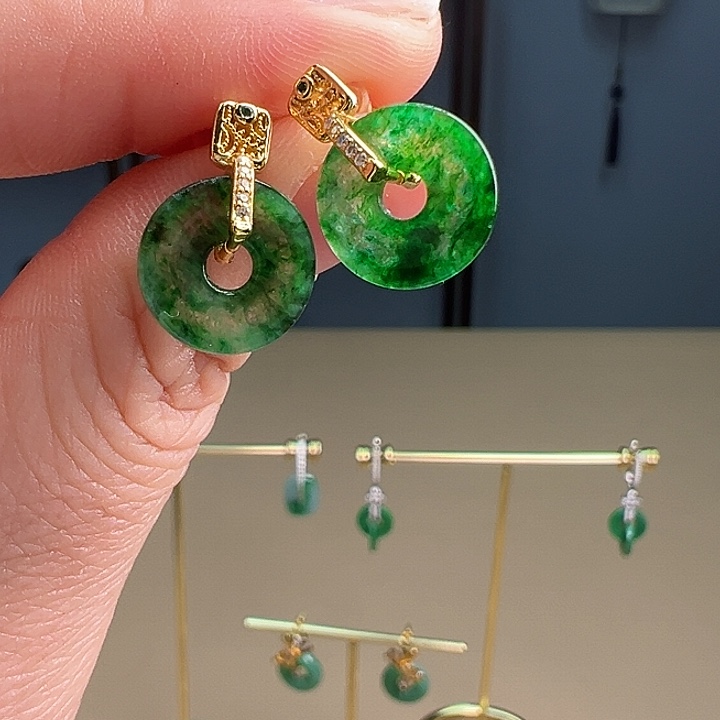 翡翠耳饰银S925镶嵌耳饰