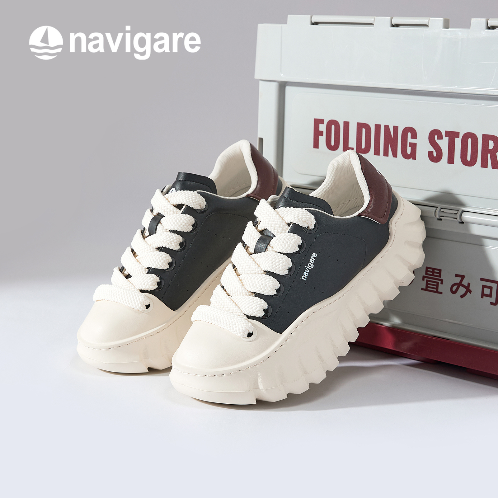 Navigare意大利小帆船男鞋2025年秋季舒适潮流系带厚底百搭休闲鞋