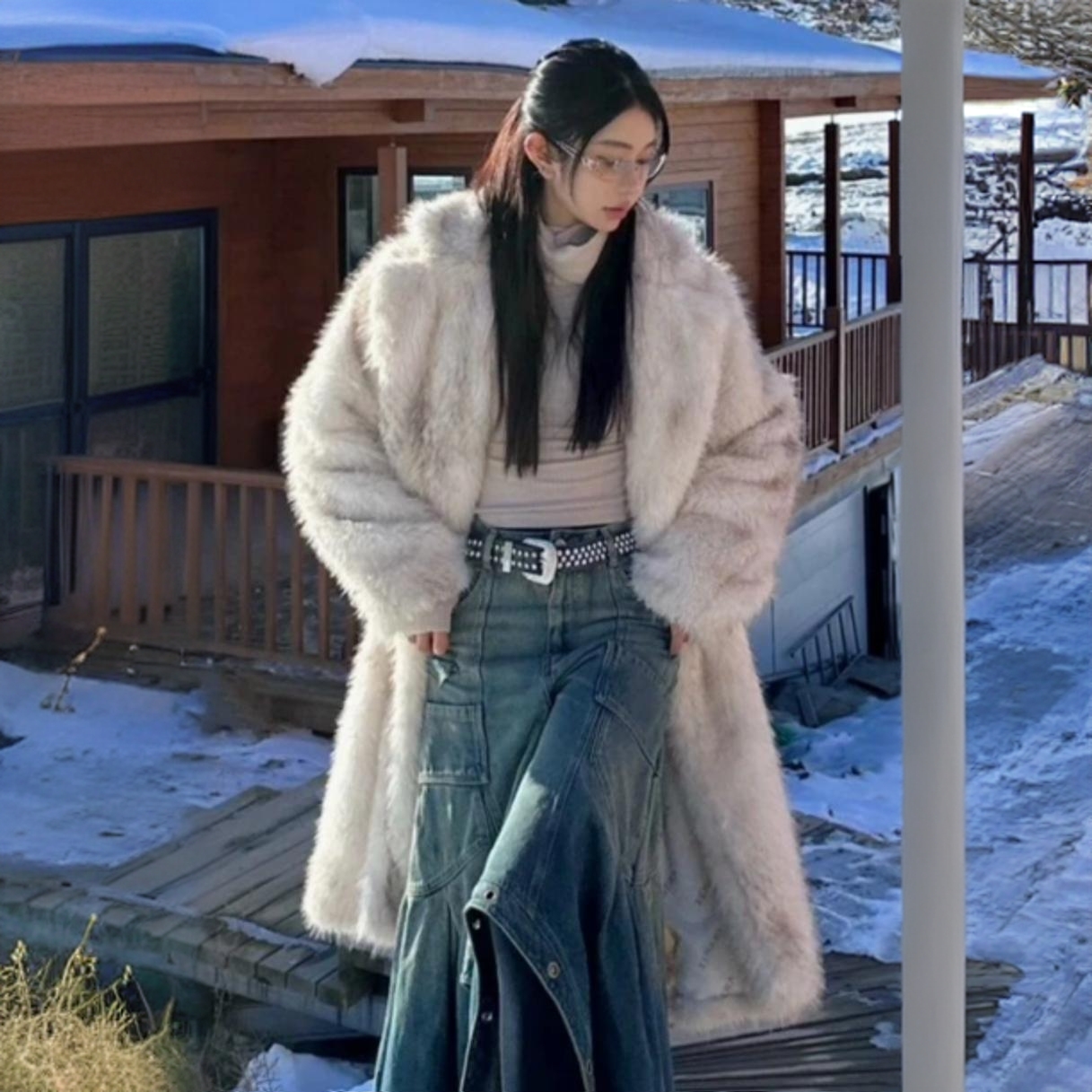 AMYSURE爱米修高级感仿狐狸毛长款气质宽松加厚毛毛外套8831