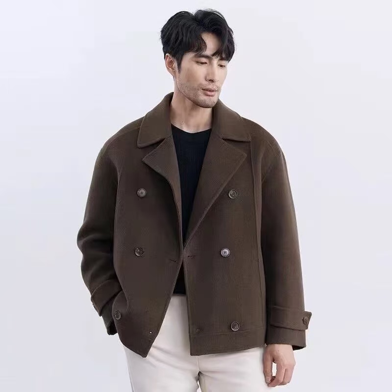 【丹麦布朗332-1】男装翻领双排扣贴袋短款羊毛双面尼夹克外套秋冬