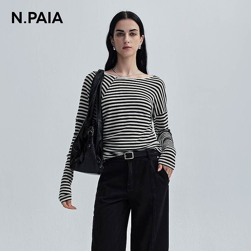 【双12】恩派雅2025新款美丽诺羊毛不规则领口针织衫上衣XNKAW5313A