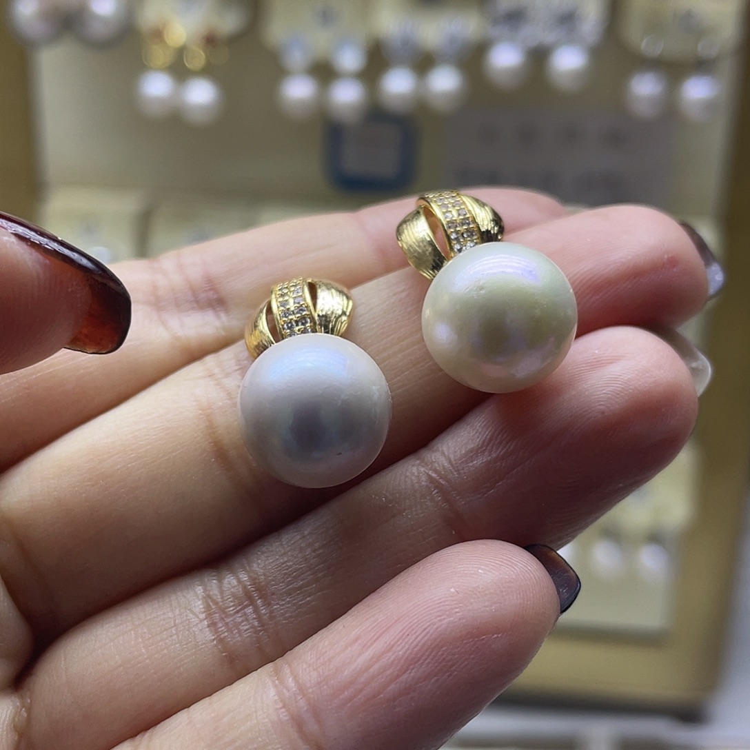 耳饰银S925镶嵌淡水珍珠