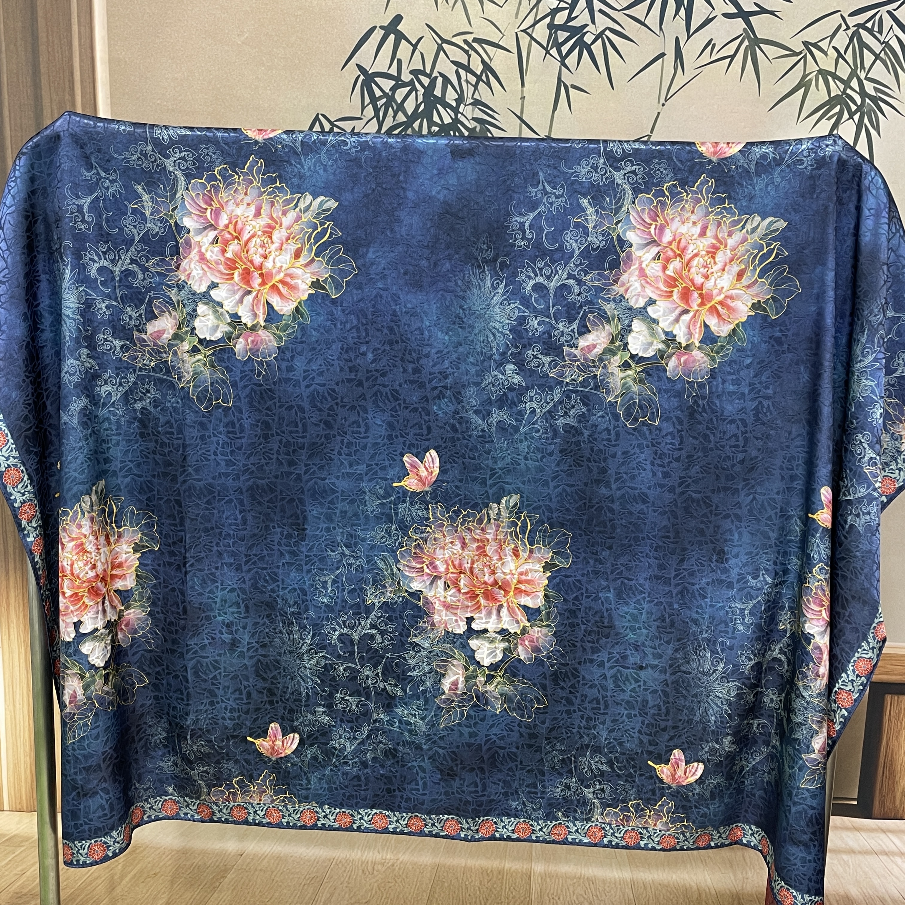 【绯芳蓝纱】140*140秋季新中式高定国风百搭旅行围巾(956)