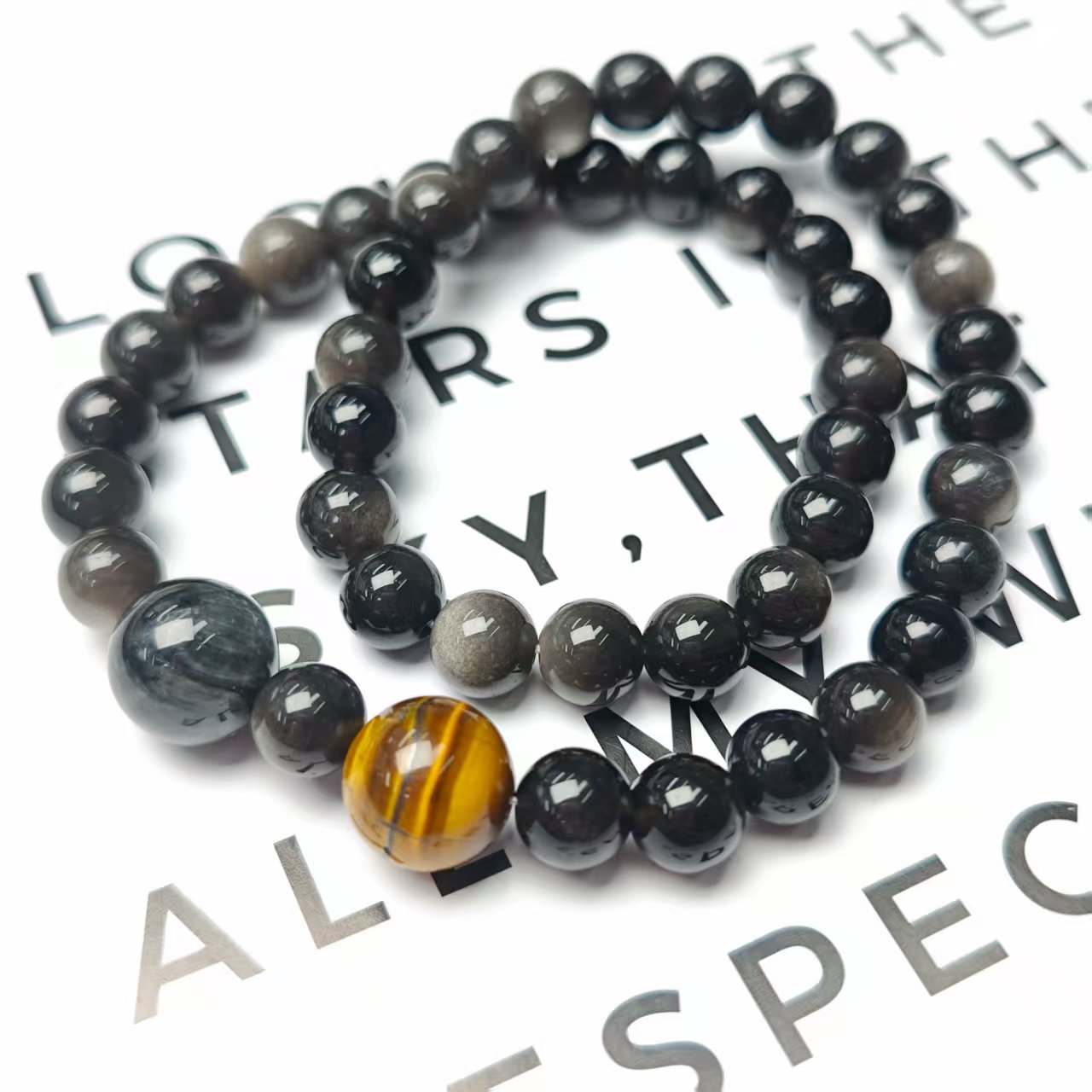 【长枪刺破云霞】银曜石双圈设计手链8+(多样发其一) AX239