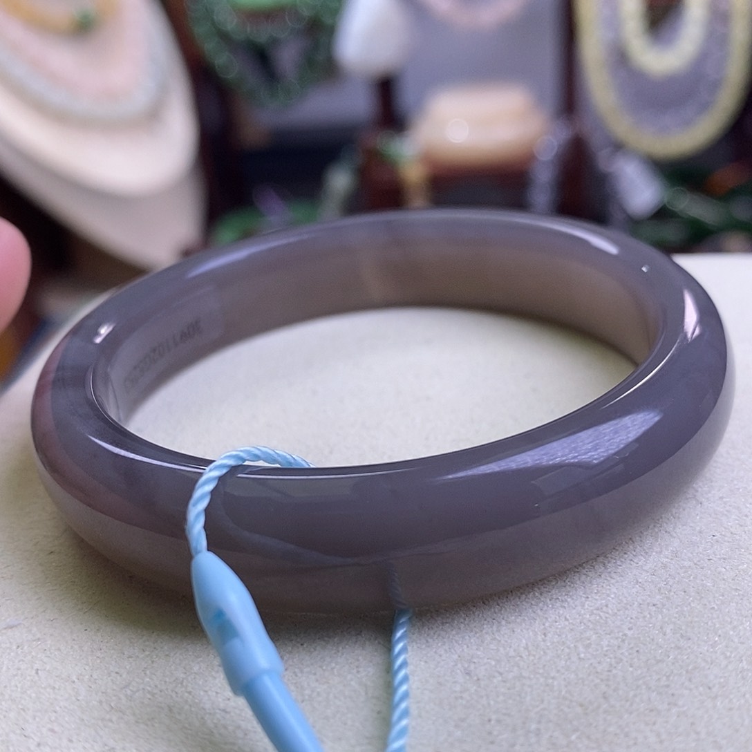 和田玉精品高冰烟紫老矿料正圈手镯53未镶嵌