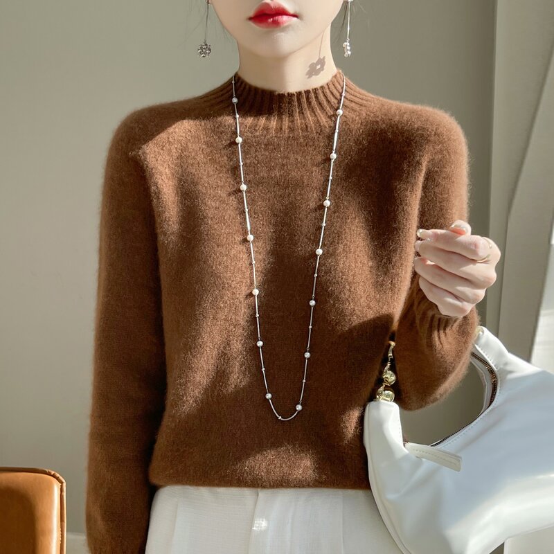 加厚100羊毛衫针织内搭毛衣长袖百搭宽松半高领显瘦时尚女士秋冬