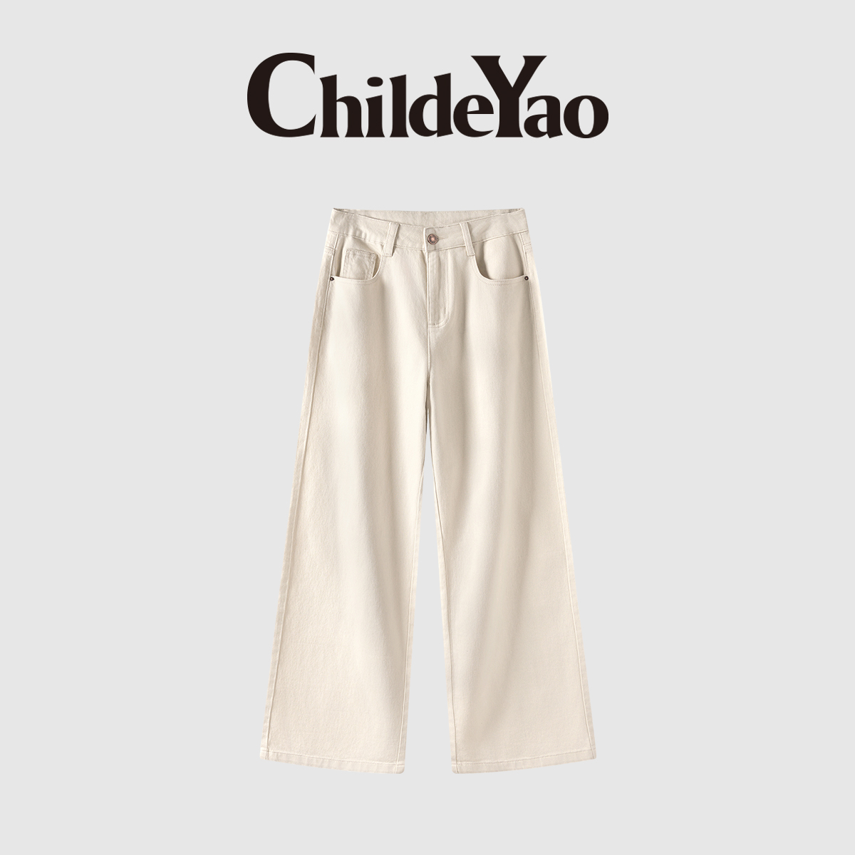 CHILDE YAO气质休闲直筒裤女新款棉高腰显瘦阔腿牛仔裤CYC58358