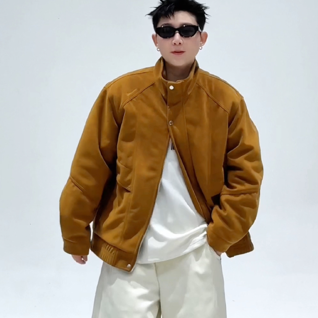 9962男士冬季复古工装立领内里加绒年货外套